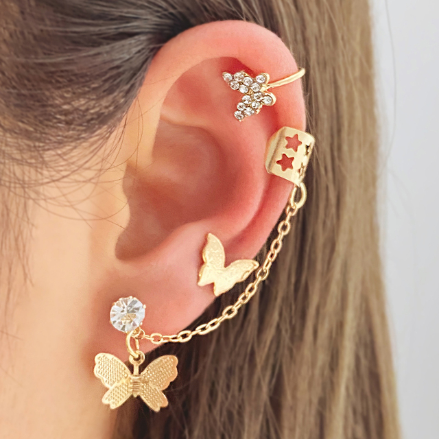 2022 Bohemia Gold Snake Butterfly Stud Earrings For Women Girls Ear on Clip Piercing Female Jewelry Brincos