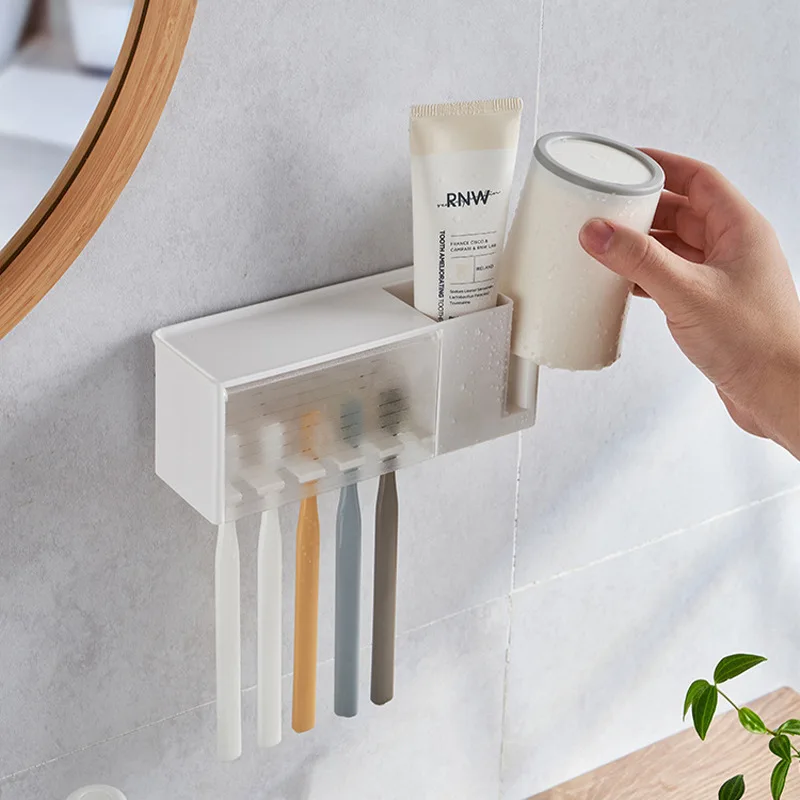 Wall-Mounted Bathroom Shelf with Toothbrush & Toothpaste Holder – Suction Cup Toiletries Organizer 2
