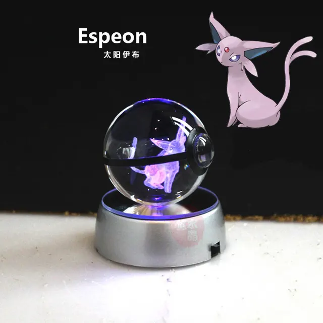 Anime Pokemon 3D Crystal Ball Figures Espeon Model Pokeball Laser ANIME GIFT Engraving Sylveon with LED Light Kids Toy Gifts