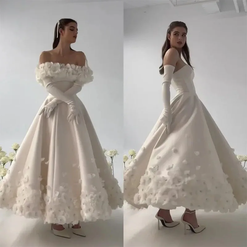 Fashion Flower Prom Dresses with Cape Sweetheart Ruffles Ankle-Length Formal Evening Gown A-Line Wedding Party Dress