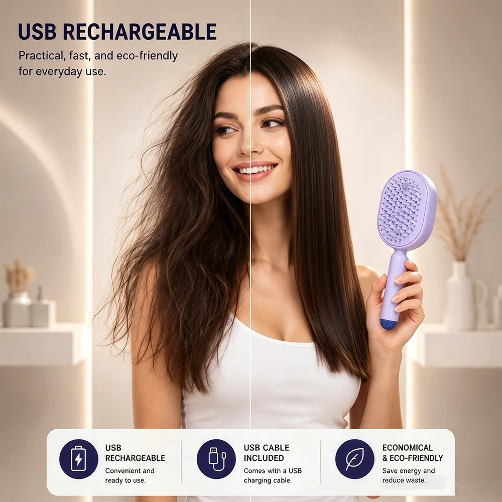 Electric Spray Air Cushion Massage Comb,3-in-1 Electric Mist Spray Hair Brush,Self-Cleaning Anti-Tangle,Frizzy Hair & Scalp Care 6
