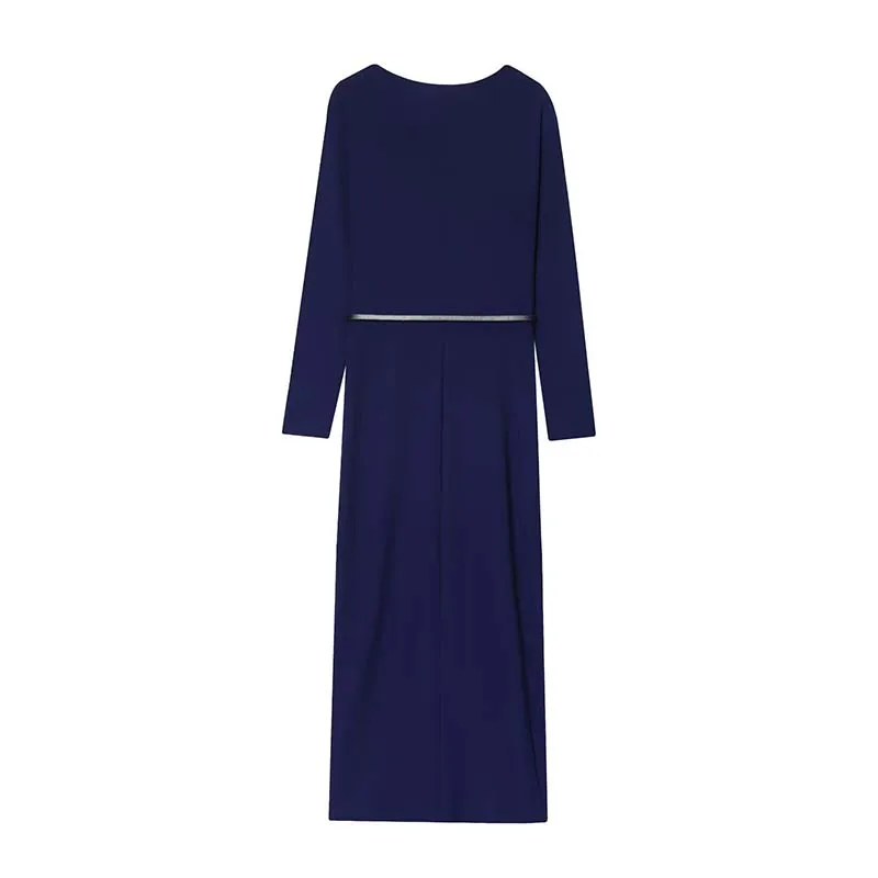 Woman Elegant Long Dress 2025 New Fashion Ruched Slim With Belt Women's Party Dresses Long Sleeve Autumn Midi Dress