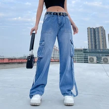 

WeiYao Korean Fashion Baggy Cargo Pants Women Low Waist Mom Jeans Vintage 90s Grunge Streetwear Casual Hippie Denim Trousers