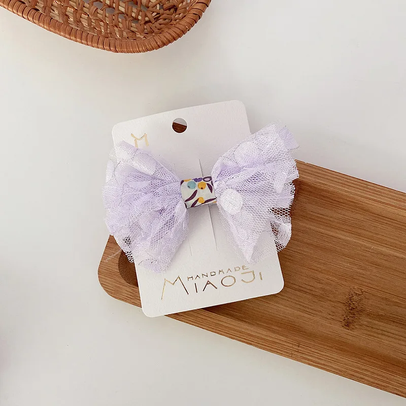 Korean Sweet Purple Bows Hairpins Fabric Floral Print Barrettes for Girls Hair Bands Headwear Girls Kids Hair Accessories