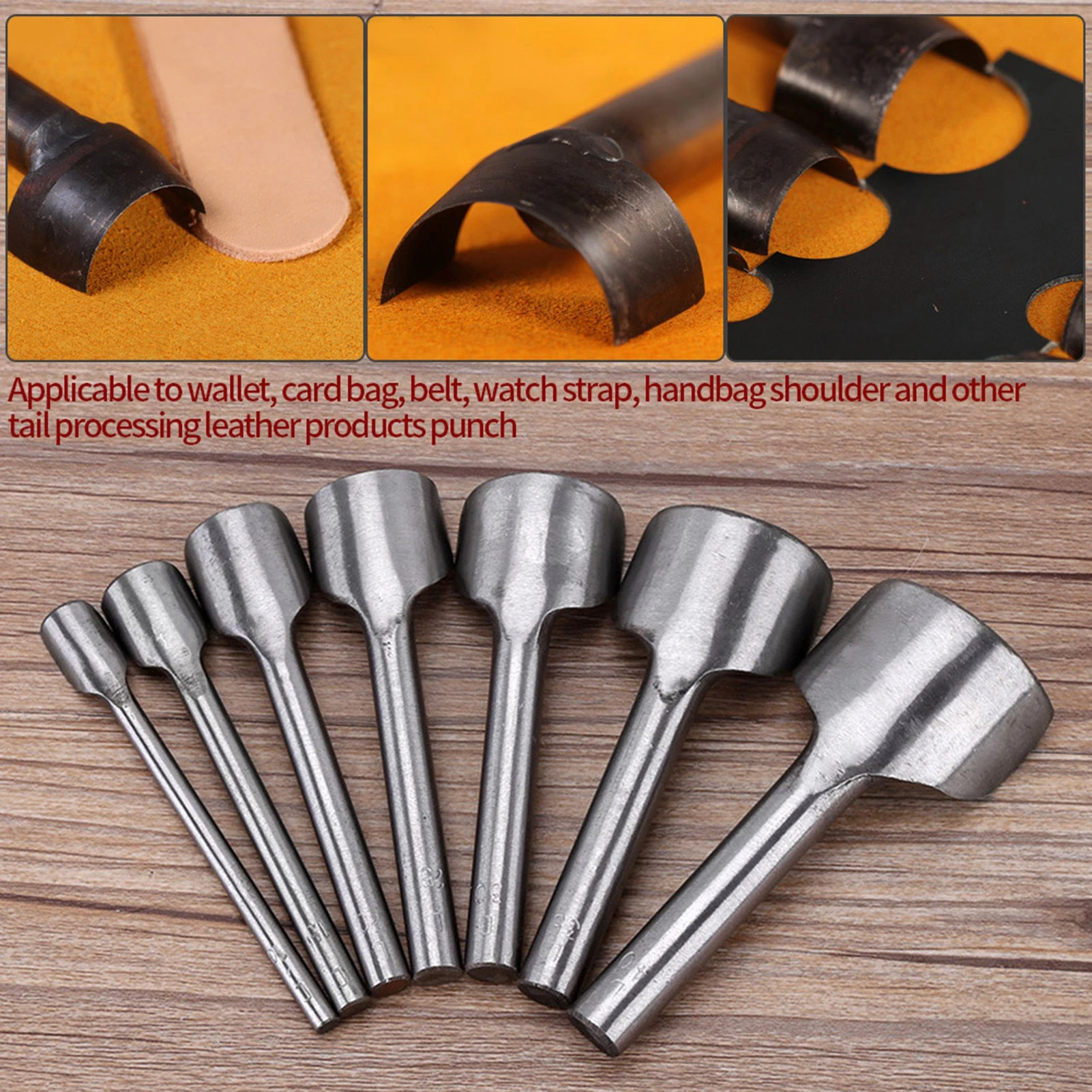 7pcs /set DIY Leather Carft Half Round Punch Belt End Cutter For Home Leather Sewing(10-40mm)