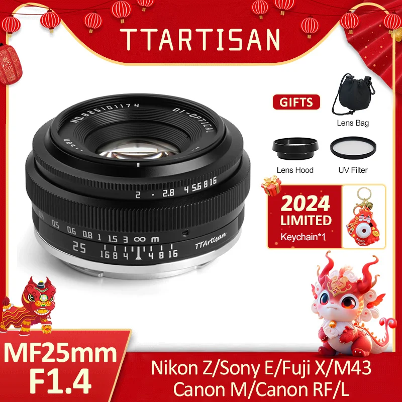 Ttartisan 25Mm F2 Mf Obiettivo Per Fotocamera Mirrorless Per Canon Ef-M Canon Rf Nikon Z Sony E Fujifilm Xf Panasonic Olympus M43 L-Mount