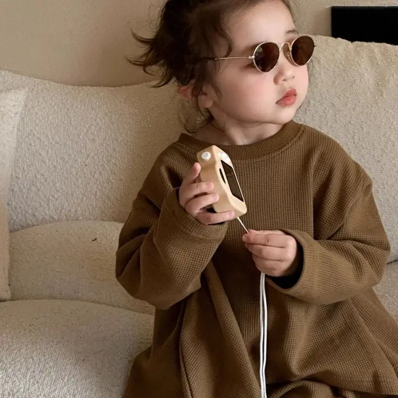 Herbst-Set für Mädchen – lockeres Cape-Oberteil und ausgestellte Hose, Frühlings-Herbst-Modetrend-Outfit für Mädchen, Baby-Outfit-Set – Detail 12
