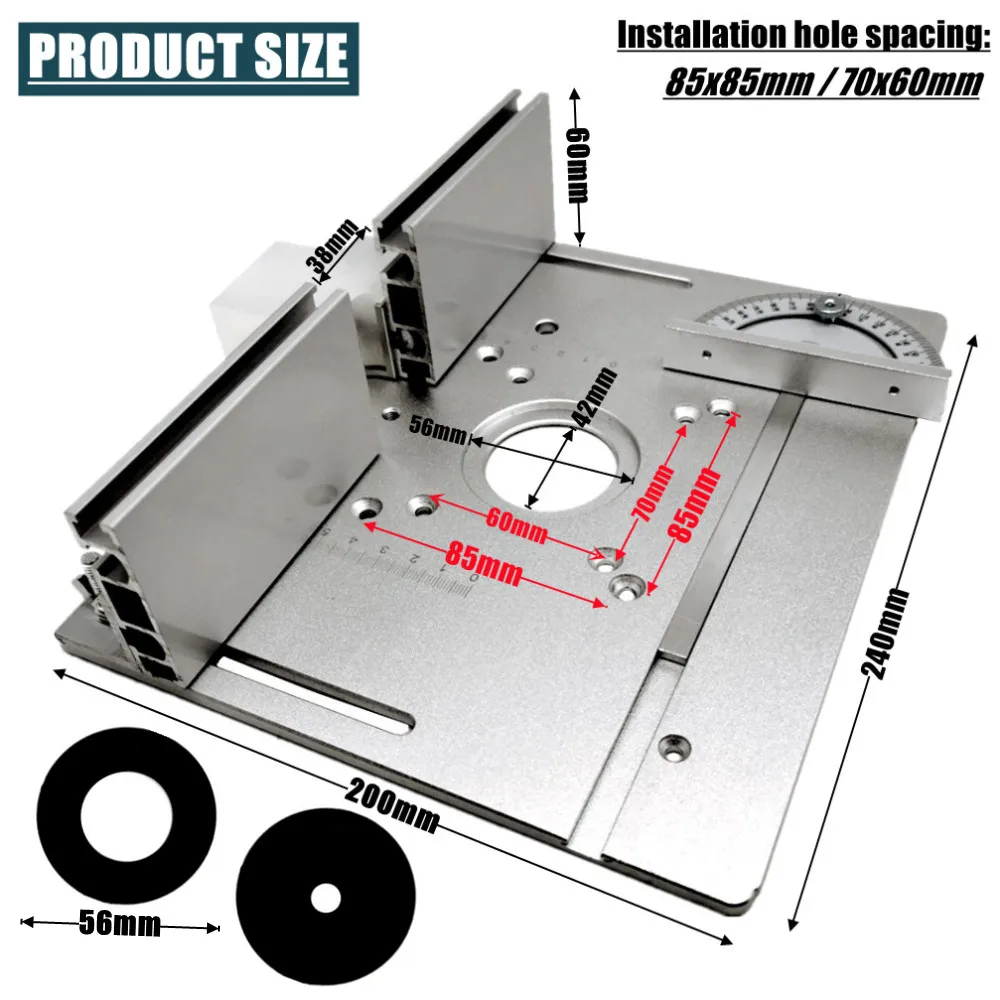 Aluminum Router Table Insert Plate W/ Miter Gauge for Woodworking Benches Table Saw Multifunctional Trimmer Engraving Machine, router insert plate,router plate
