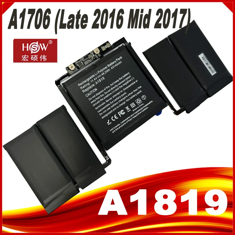Bateria para Apple Macbook Pro 13 Touch Barra de Toque A1706 Final de 2023 Meados de 2023 Emc 3071 Emc 3163 Mlh12ll a 4314mah 11.4v A1819