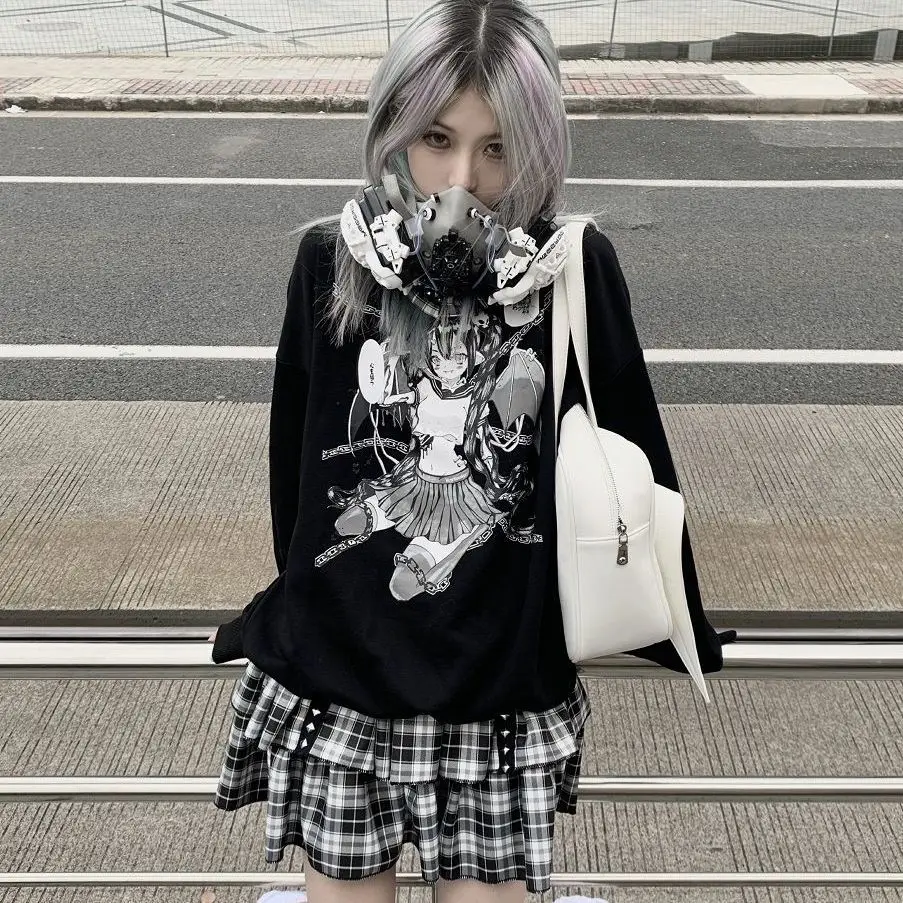 

Осенне-зимние свитера женские плюшевые утепленные Модные свободные с принтом в стиле ins и японского Аниме Маленькая дьявола одежда для студентов