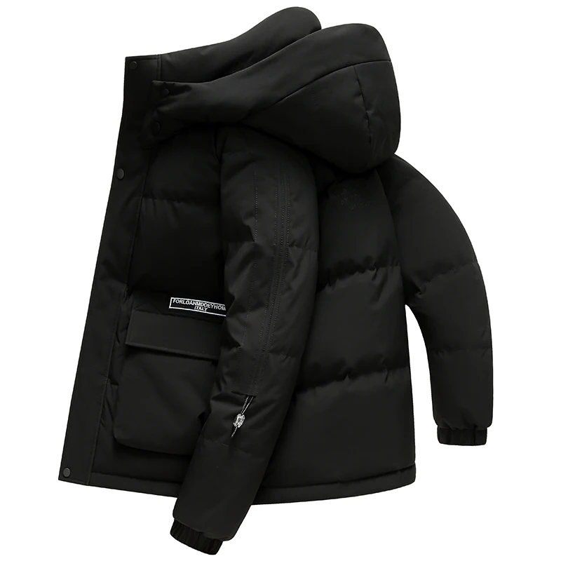 New 2023 Winter Hooded White Duck Down Jacket Men's Solid Casual Loose Warm Puffer Coat Outwear Hat Detachable Thick Down Parkas