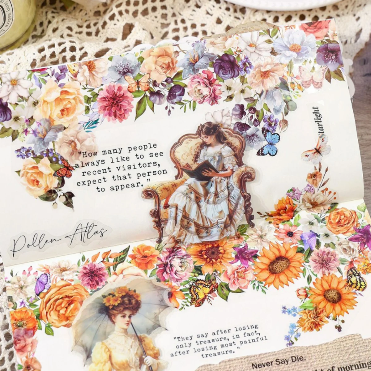 JIANWU 50mm*200cm Flower Season Poems Series Vintage Floral Landscaping Material Collage PET Tape Creative Journal Stationery 4