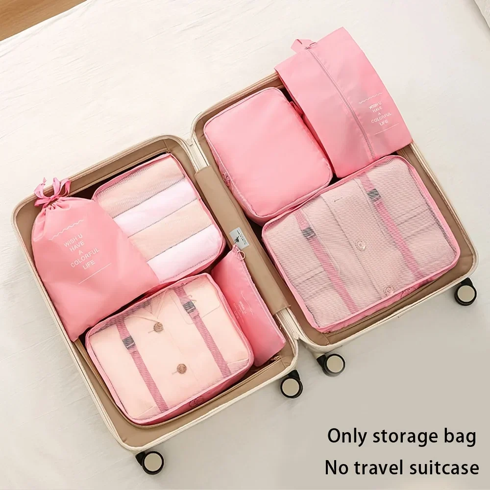 7-Piece Large Capacity Travel Storage Bag Set Portable Packing Organizer for Clothes Pants and Socks