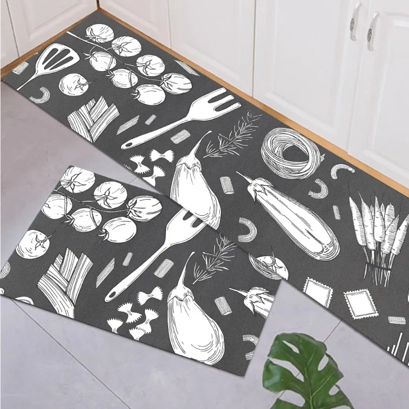 PVC Kitchen Floor Mat Floral Pastoral Fresh Waterproof Oil-proof Bathroom Runner Carpet Non-slip Dirty Resistant Balcony Rugs 러그