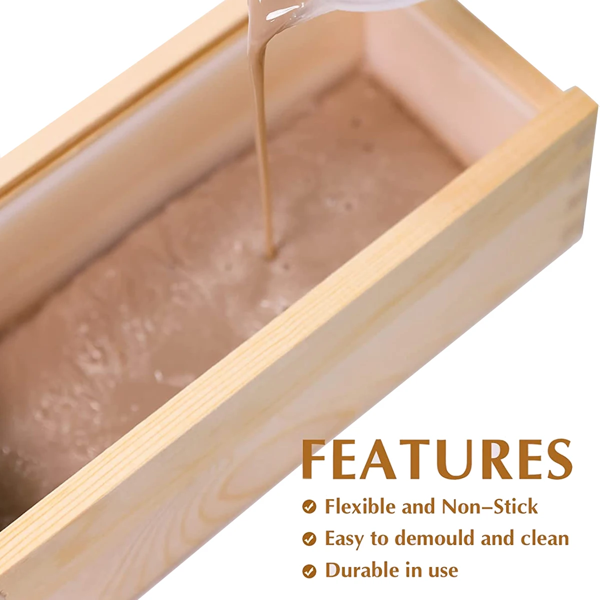 Leeseph Silicone Soap Mold DIY Soap Making Tools Flexible Rectangular Loaf Mold Wood Box Wooden Cover silicone mold,soap molds