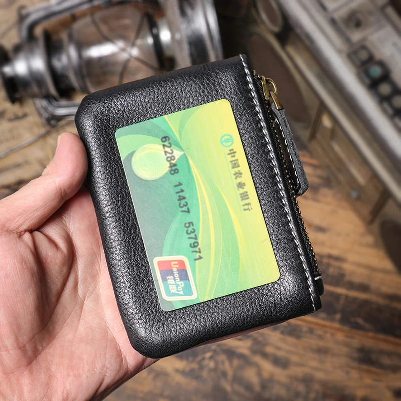 Coin Purse GURO Luxury Genuine Leather Mini Men Zipper Women Cowhide Small Pouch Card Holder Key Square Bags