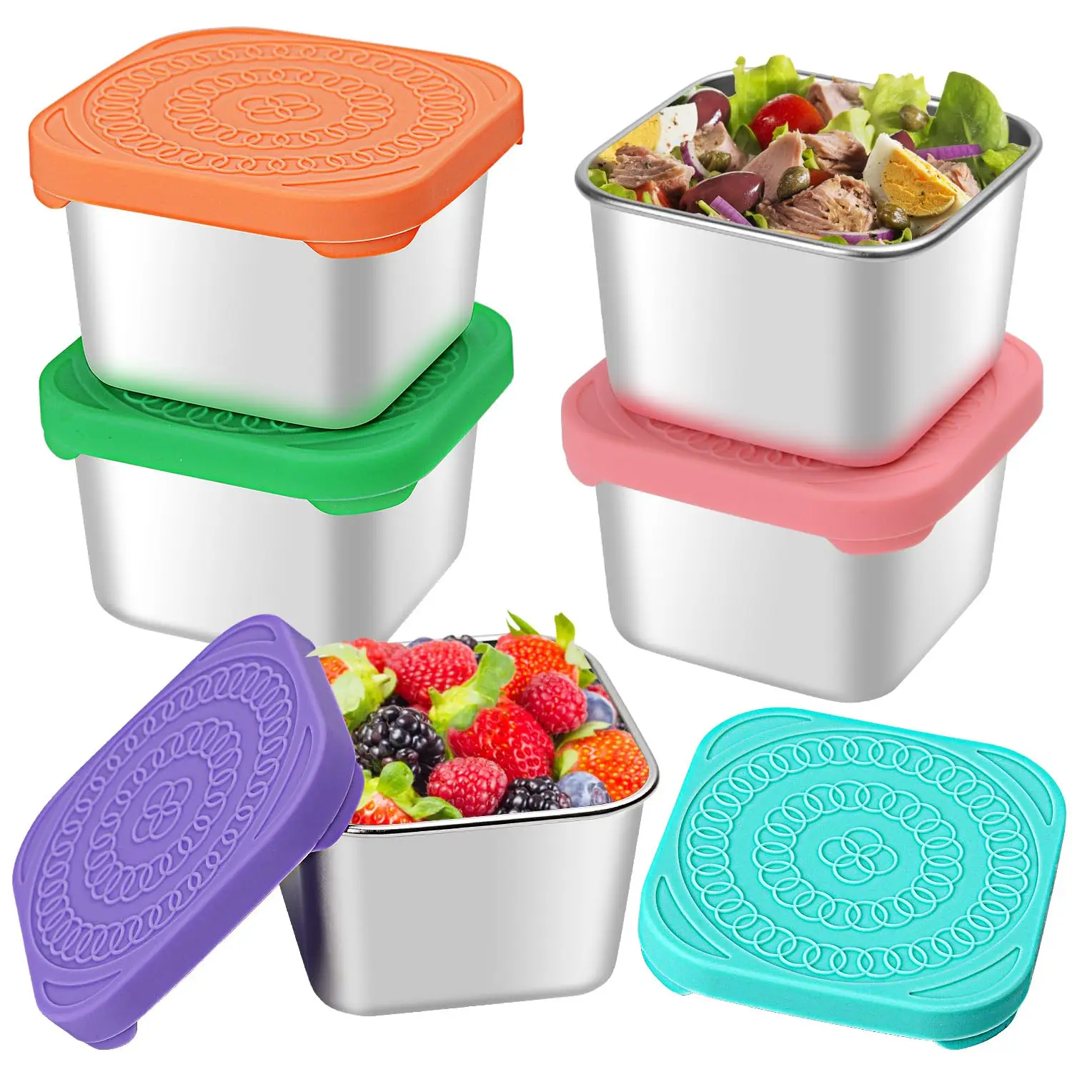 

6oz Stainless Steel Snack Containers, Small Metal Food Storage Container with Silicone Lids, Leakproof Snack Lunch Container