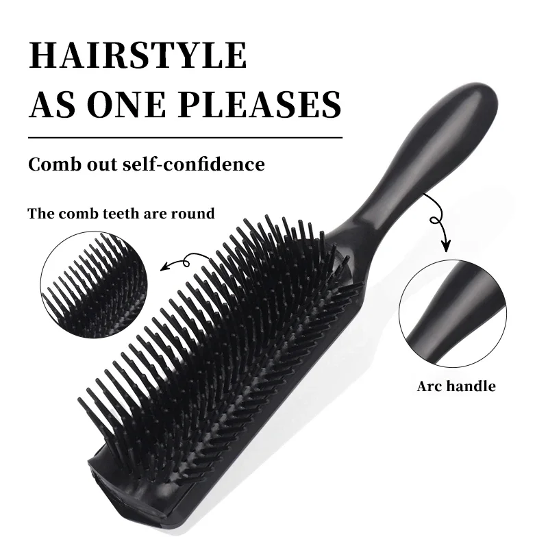 Anti-static Exfoliating Massage Curling Brush Detachable Nine Row Plastic Comb 1pc For Real Hair Wigs