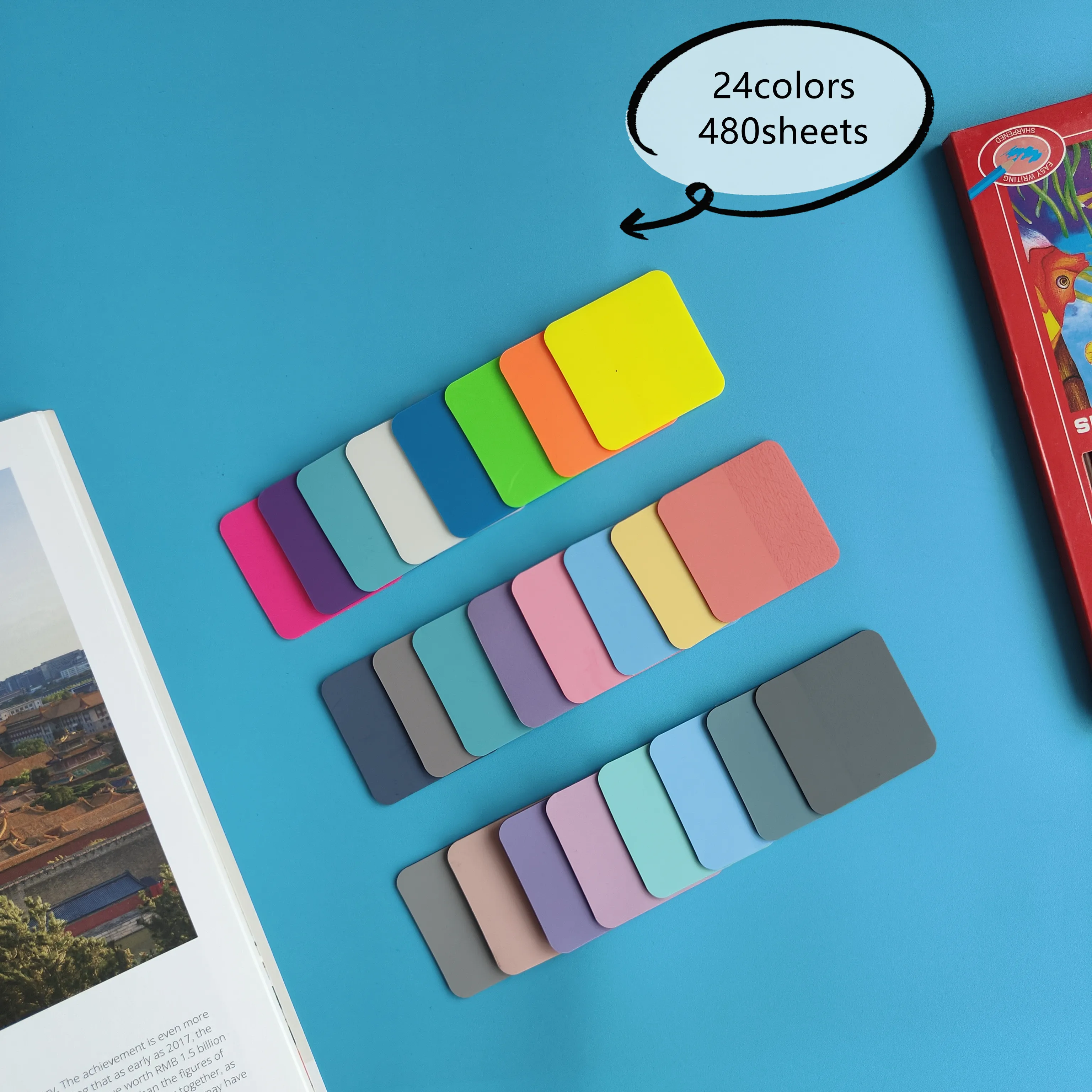 480 Sheets 24Colors Transparent Sticky Notes Scrapes Stickers Note Pads Paper Clear Notepad School Stationery Office Supplies 2