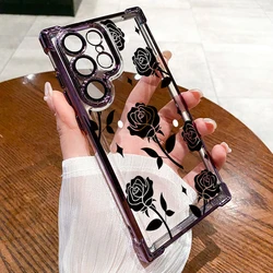 Sleek Black Rose Electroplated Transparent Phone Case with Airbag Cushioning - Galaxy S23 Ultra (Purple - YYDSO1369)
