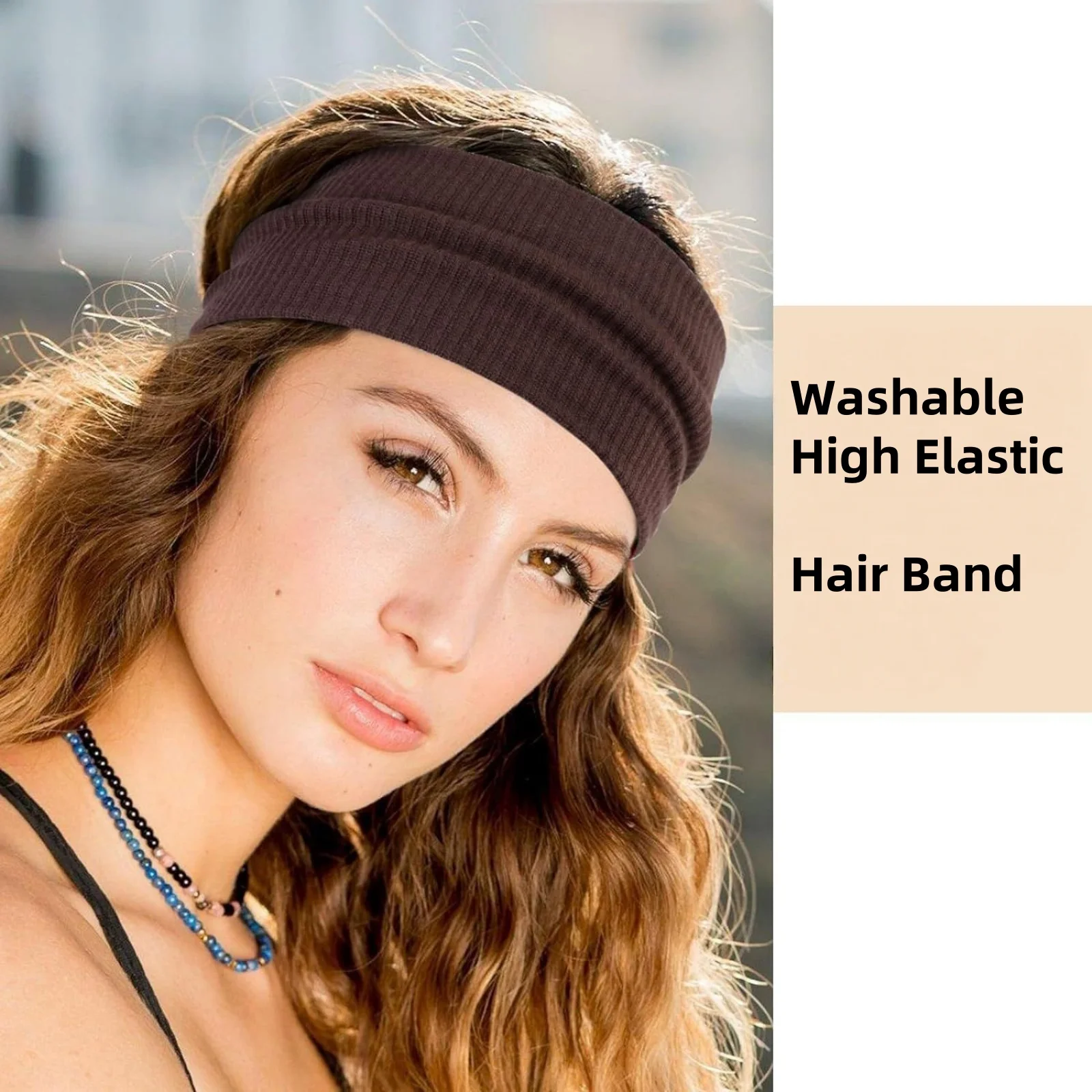 1PC Women's Wide Anti-Slip Bohemian Headbands - Elastic, Thick, Soft, Fashionable Hair Accessories for Workouts & Yoga