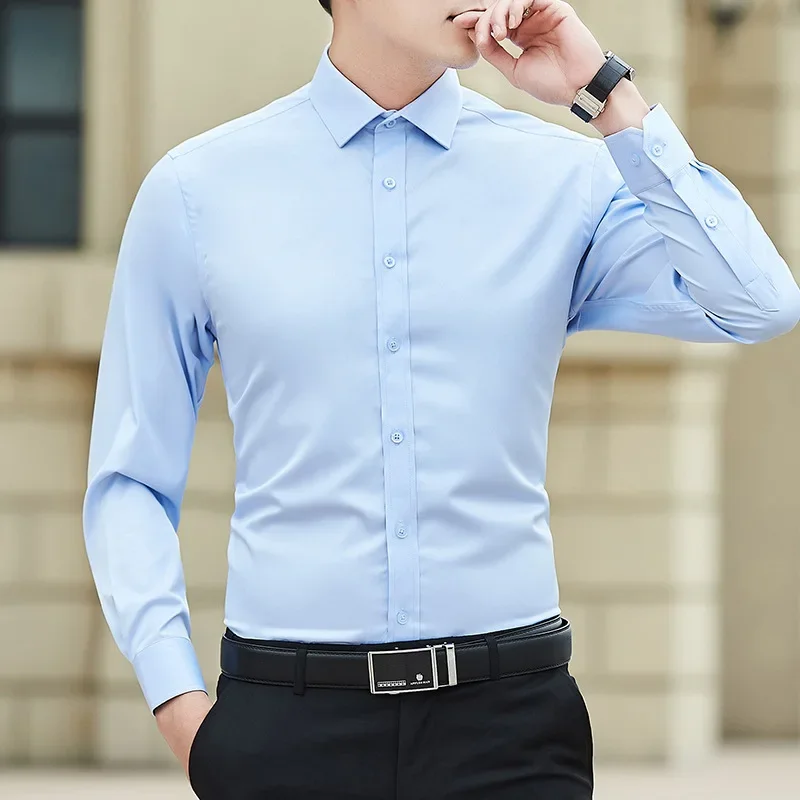 

New Plus Size 6XL 7XL 8XL Men Solid Color Business Shirt Fashion Classic Basic Casual Slim White Long Sleeve Shirt Brand Clothes