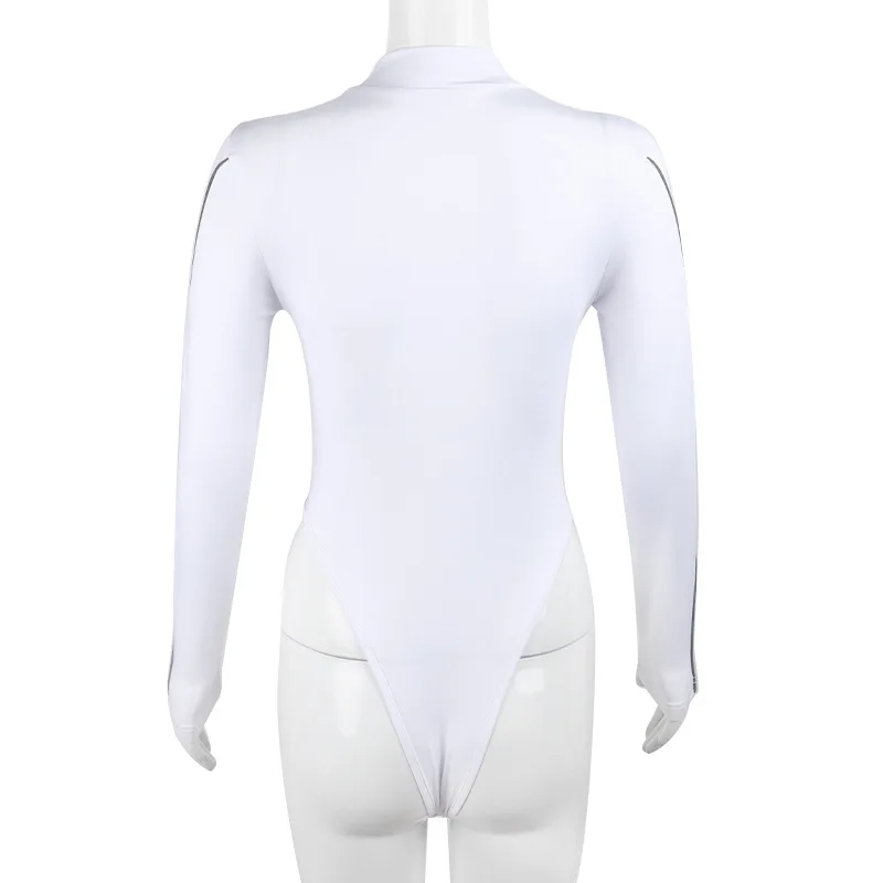 BKLD Autumn Clothes Long Sleeve Tops For Women White Slim Fit Solid Color Zipper One Pieces Nightclub Outfits Bodysuits