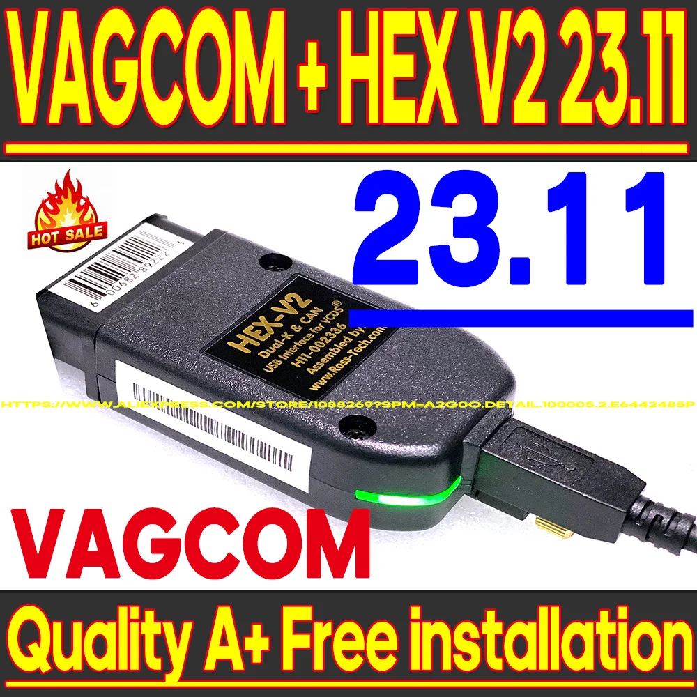Popular VAG COM 23.11 HEX-V2 VAGCOM OBD USB Interface Scaner FOR.
