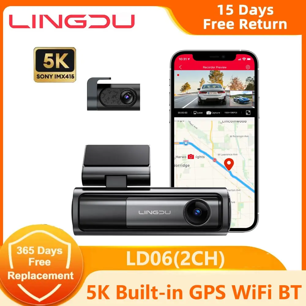 

LINGDU LD06 Dash Cam 5K Front 2K Rear Cam Car DVR With WiFi GPS Support BT Voice Control 24H Parking Monitor WDR Night Vision
