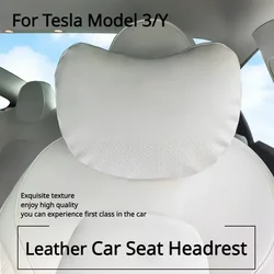 For Tesla Model 3/Y Car Seat Headrest Leather Neck Pillow Soft Comfortable Interior Car Pillows for Tesla 2023 Auto Accessories