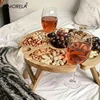 KEMORELA 1 Wooden Portable Dining Table 30Cm/24Cm Casual Snack Table Fruit Tray Outdoor Wine Rack Travel Picnic Folding Table 1