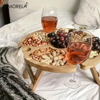 KEMORELA 1 Wooden Portable Dining Table 30Cm/24Cm Casual Snack Table Fruit Tray Outdoor Wine Rack Travel Picnic Folding Table 1
