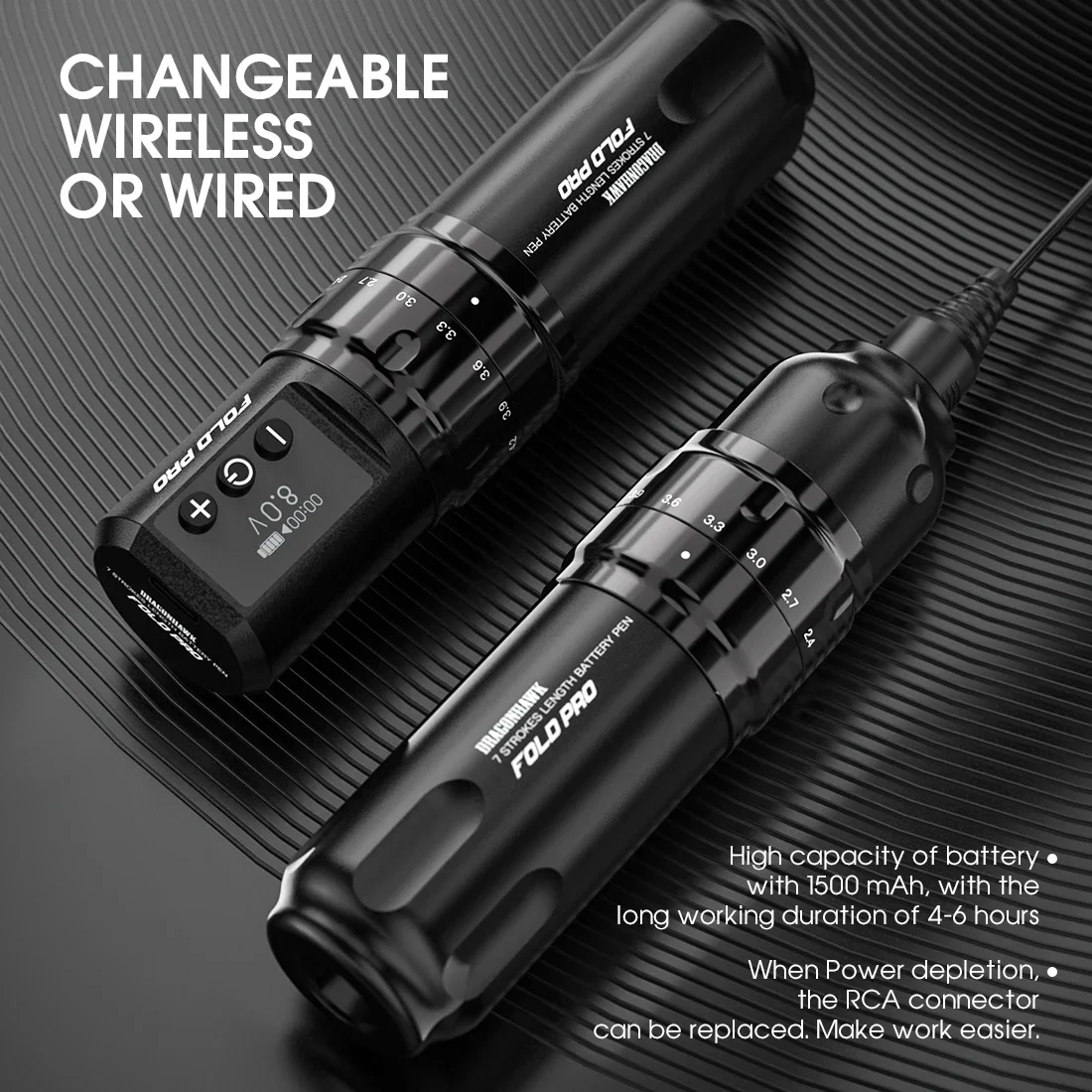 Tattoo Pen Tattoo Motor Tattoo Supplies Dragonhawk Fold Pro Adjustable 7 Stroke Length Wireless Tattoo Machine Battery RCA Coreless Motor Rotary Tattoo Pen