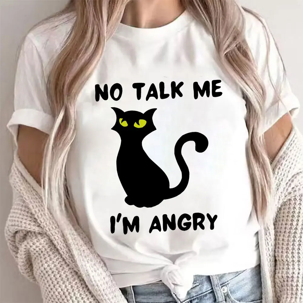 

Женская футболка с принтом «No Talk Me I Mad Cat», индивидуальная уличная футболка с коротким рукавом и математической формулой, Повседневные Дышащие женские топы