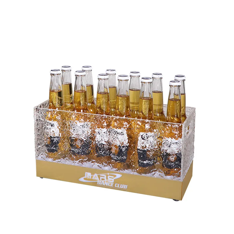 Bar KTV acrylic luminous ice bucket LED champagne barrel foreign wine barrel beer basket 24-pack mobile battery box model