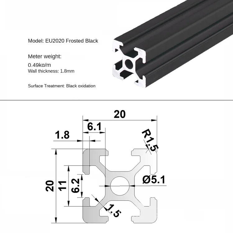 1 Stück schwarze anodische Oxidation 2020 2040 2060 2020N2 2020R 3030 3030N2 3030R 3060 4040 4080 T-Nut Aluminiumprofil EU-Standard – Detail 16