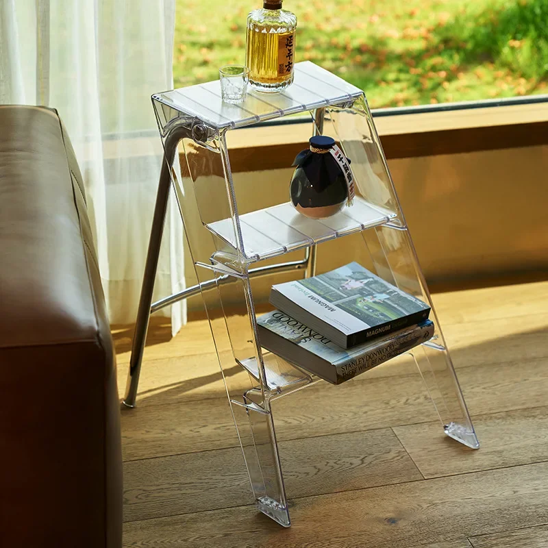 Acrylic Transparent Household Plastic Stepladder folding step stool telescoping ladder Folding Indoor Thickened Herringbone Storage Three-step Ladder