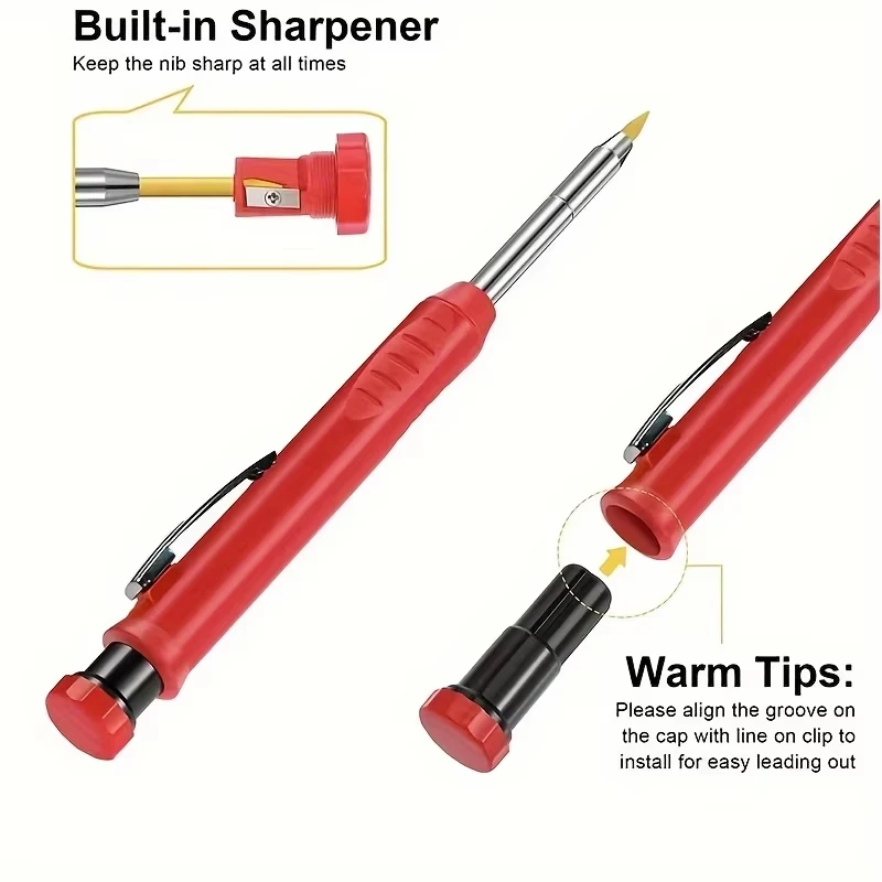Mechanical Woodworking Pencil With Cap And 2.8mm Lead Solid Deep Hole Woodworking Mechanical Pencil Marker For Architects 6
