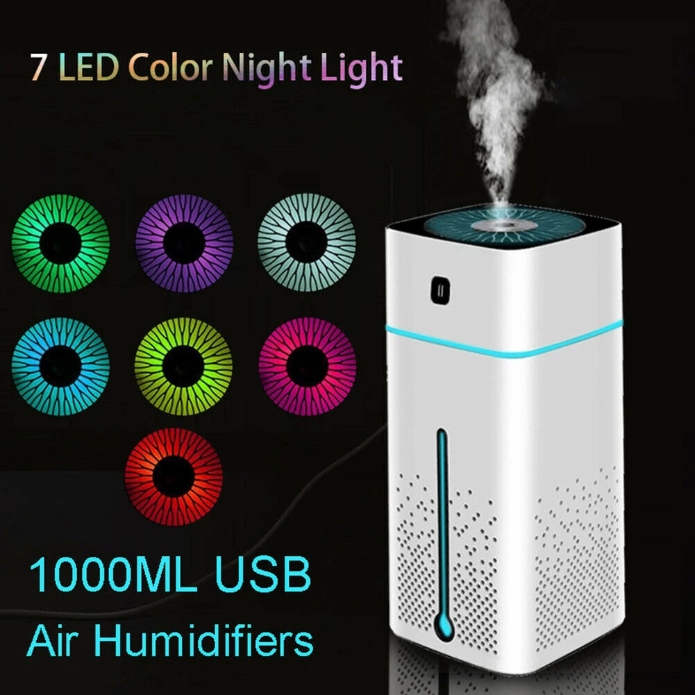 1000ML Ultrasonic Air Humidifier Diffuser With 7 Color LED Night Light Mini Aromatherapy Diffusers Cool Mist Maker Home Purifier 6