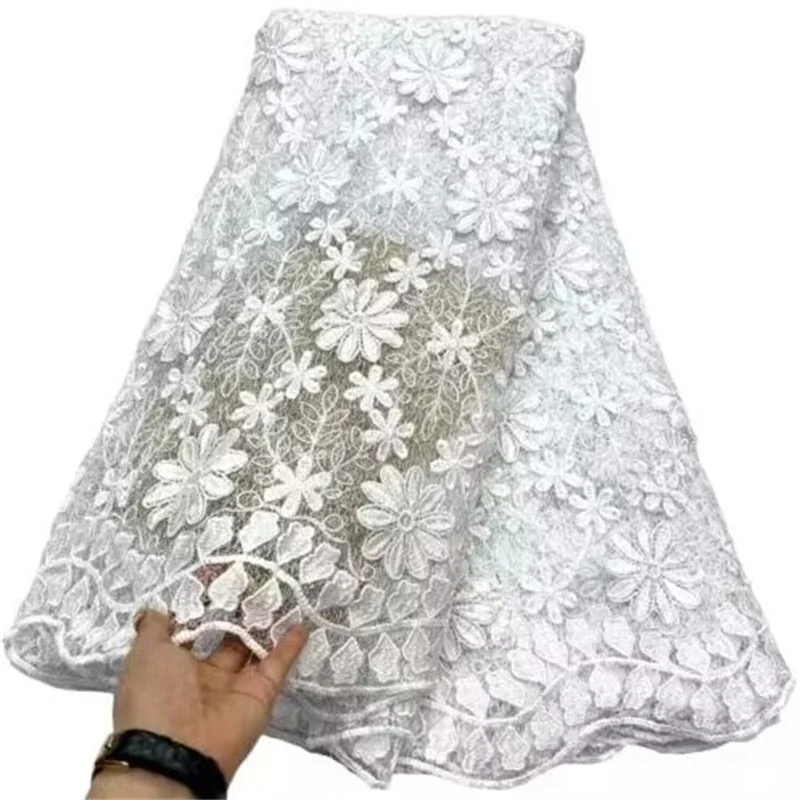 

Роскошная последовательная белая африканская Кружевная Ткань 5 ярдов Высококачественная вышивка блестками нигерийская Свадебная кружевная ткань Asoebi
