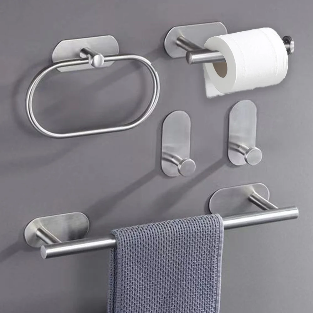 Self-Adhesive Stainless Steel Toilet Roll Paper Holder Organizers Punch-Free Towel Rack Wall Mount Toilet Tissue Accessories