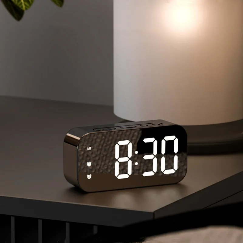 

LED Alarm Clock Mirror Mute Intelligent Two Sets of Alarm Clocks Temperature Digital Table Clock 12/24H Adjustment Brightness