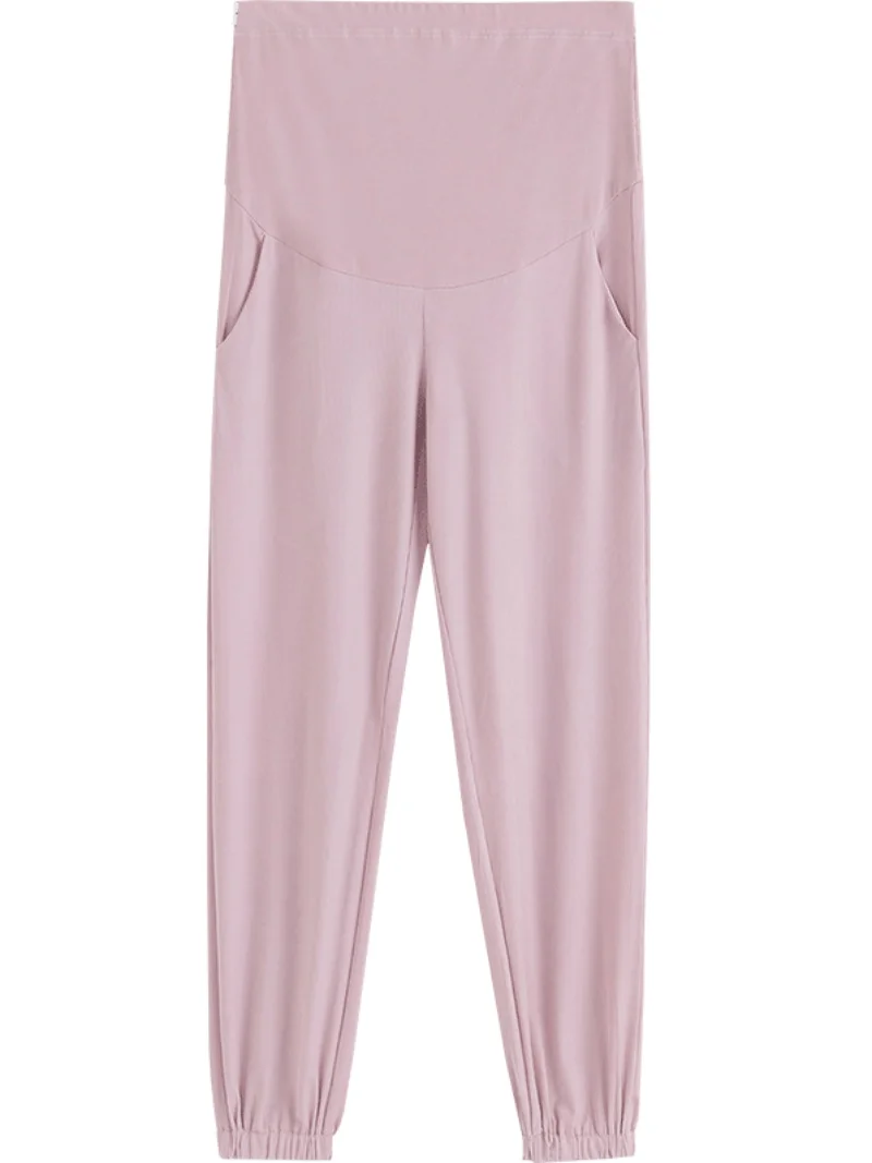 연장형 아이스 실크 얇은 레깅스 임산부 바지 여름용 스트레이트 레그 하이웨이스트 복부 지지 캐주얼 바지