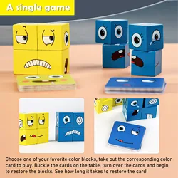 Jouets en bois Montessori pour enfants, Cube à changement de visage, blocs de construction pour Puzzle de dessin animé, jeu de société éducatif, jouets de famille 