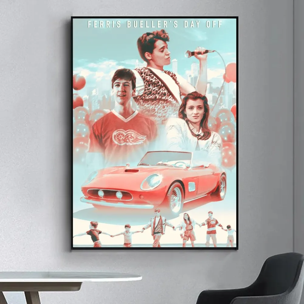 Ferris Buellers Day Off 클래식 영화 포스터, 멋진 포스터 벽 스티커, 거실 바 빈티지 장식 페인팅, 중간