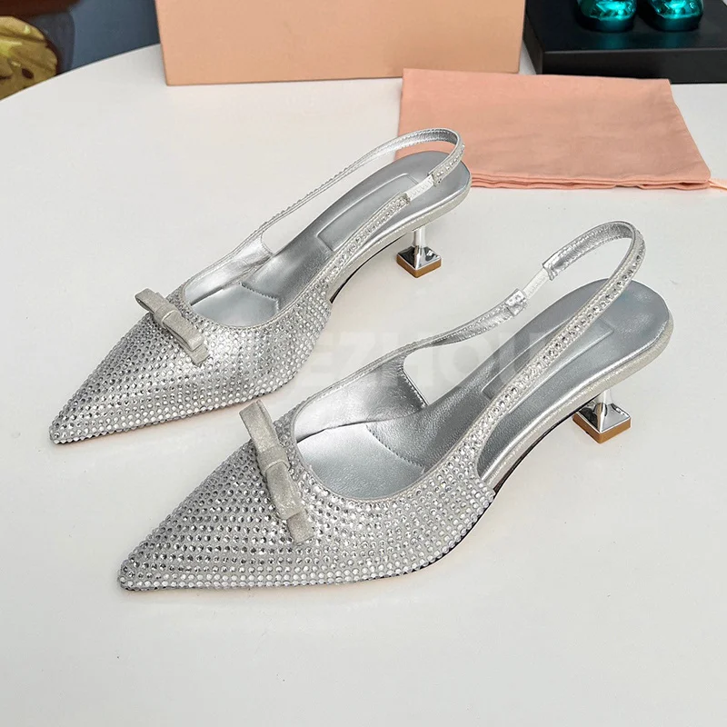 

Female Sandal Summer New Style Elastic Band Design Bowknot Rhinestone Decoration Women Shoes Trend Versatile Sandals