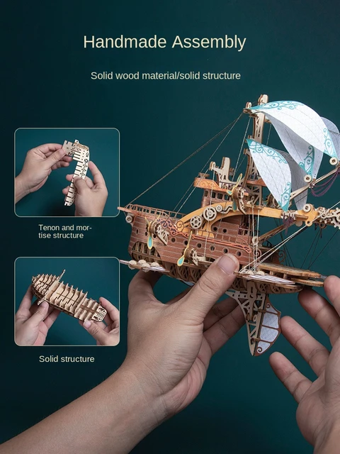 Wootswood-Puzzle 3D en bois- Bateau fantasy steampunk