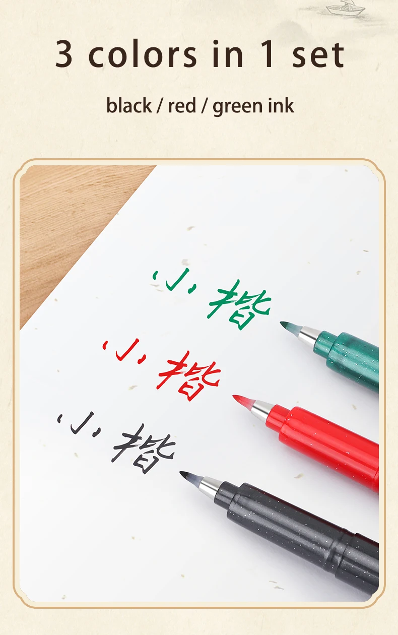 BAOKE S012 Kalligraphie-Stift-Set, kleine Spitze, wasserfest, Pigmenttinte, Kalligraphie-Pinselstift, Schwarz, Blau, Rot – Detail 6
