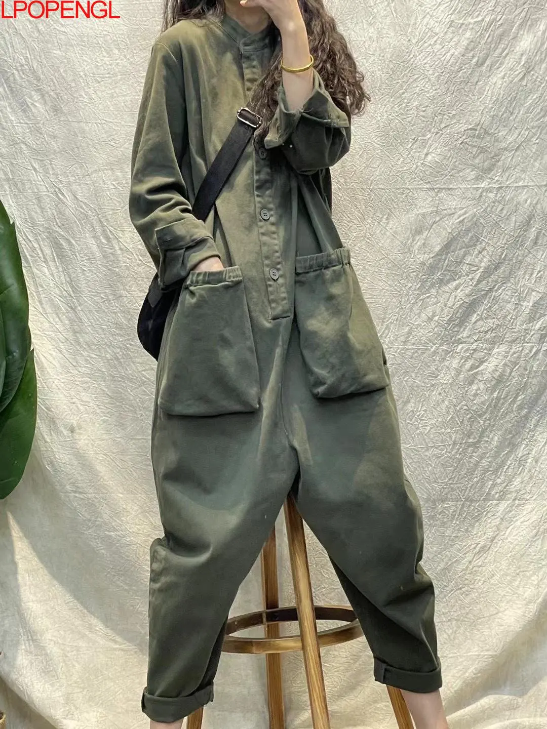 New Women's Solid Color Autumn Long Sleeves Jumpsuit Personalized Fashion Pullover Straight Streetwear Pockets One Piece Pants new women cargo overalls casual loose solid rompers jumpsuit streetwear tie up sleeveless solid loose long pants with pockets