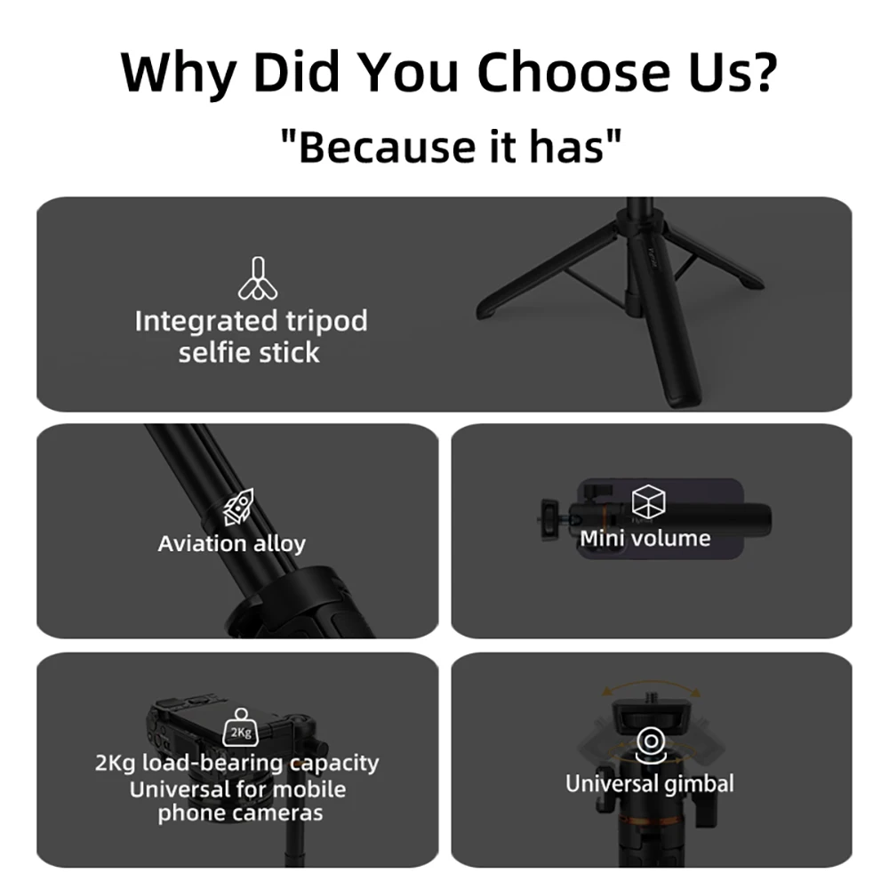 Flymile Stativ-Selfie-Stick für DJI OSMO Pocket 4/Pocket 3/Insta360 X5 DSLR-Kamera Zubehör Verstellbare Verlängerungsstange – Detail 2
